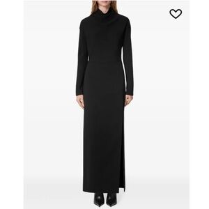 Versace Black Gown with Font Side Slit, Pearl Brooch Back Button